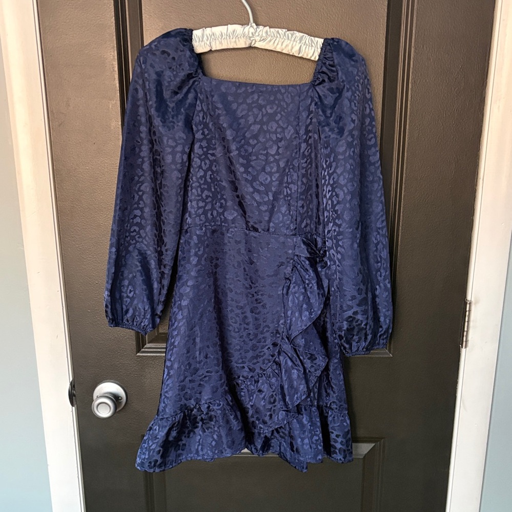 Rare Editions size 10 dress navy blue tonal leopard print dress